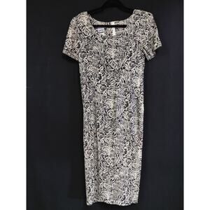 Vintage Spoiled Girls Style 1961 Floral Rayon Dress Black White Midi Size 7/8